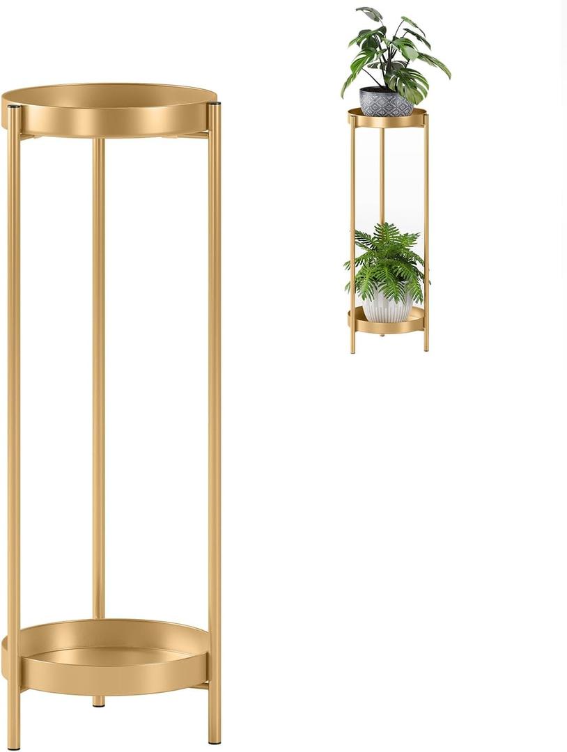 Plant Stand Plant pots Indoor Stands Metal Flower Pots Stand Plant Shelf for Multiple Plants,2 Tier Removable Display Plant Table Gardeing Gifts for Living Room Outdoor Garden Balcony Dcor Gold