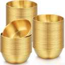Tanlade 50 Pcs Metal Sauce Bowls Round Stainless Steel Seasoning Dishes Mini Saucers Dishes Plates Small Sushi Dipping Bowls Prep Appetizer Plates for Kitchen, 3.2 Inch (Gold)