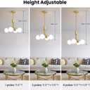 Gold Sputnik Ceiling Light, 4-Light Modern Chandelier with Adjustable Height,Globe Pendant Ceiling Light with Milk Glass Shades, Mid Century Hanging Light Fixture for Living Room Bedroom Foyer