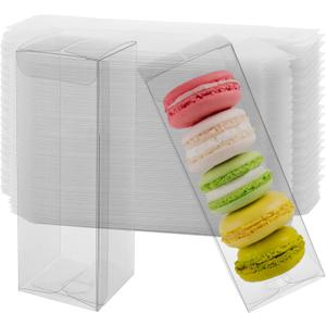 KEILEOHO 150 Pack Clear Favor Boxes, 2 x 2 x 6 Inch Rectangle Treat Boxes, Transparent Plastic Empty Gift Boxes Candy Boxes Transparent Present Box Containers for Macaron, Cookies, Chocolate