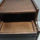 Narrow Walnut Wooden Nightstand with Drawer - 11.8" Small Solid Wood Bedside Table, Modern Dark End Table with Storage Open Shelf & Cable Hole for Bedroom Living Room, 15.7" D x 11.8" W x 19.7" H