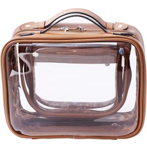 SANHECUN traveling toiletry case clear cosmetics case makeup bag Dimensions | LxWxH:10 x 4.5 x 7.5(Brown, Medium)