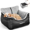 BurgeonNest Dog Car Seat for Small Dogs, Soft Pet Car Travel Home Bed Under 25 lbs, Fully Detachable and Washable Cat Booster Carseats with Storage Pockets and Clip-On Leash Portable Carrier, Black