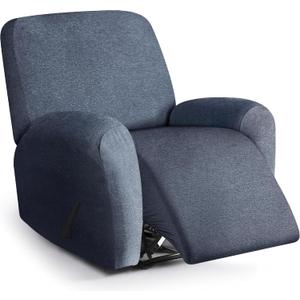 Recliner Chair Covers 4 Piece Stretch Couch Covers Recliner Slipcovers Couch Furniture Protector with Stripe Jacquard Sofa Cover Washable for Pets (Blue Grey)