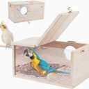 Rypet Parakeet Nesting Box Transparent Design, Thwartwise Bird Nest Breeding Box with Perch Wood Bird Cage House for Cockatiel Lovebirds Budgie Finch Parrotlets Canary XL