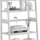 HITNET Ladder Shelf, 4 Tier Bookshelf, Floor Standing Bathroom Storage Rack with Bamboo Frame, Home Office Open Display Bookcase, White, 20.87 Inches X 13.78 Inches X 49.21 Inches