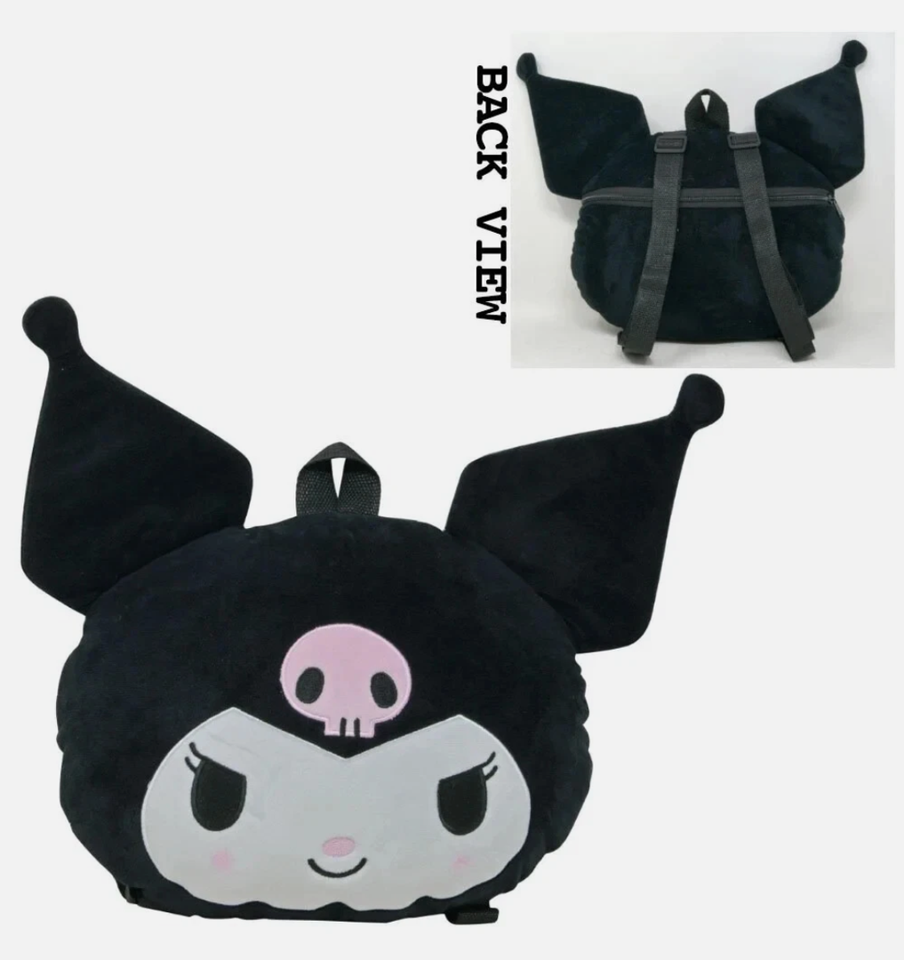 Kuromi Head Shaped Plush Backpack 10x13"