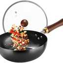 UMETRE Carbon Steel Wok Pan, 9.5" Woks & Stir-Fry Pans with Glass Lid Cookwares, Nonstick Wok Flat Bottom Small Handmade Chinese Wok For for All Stoves