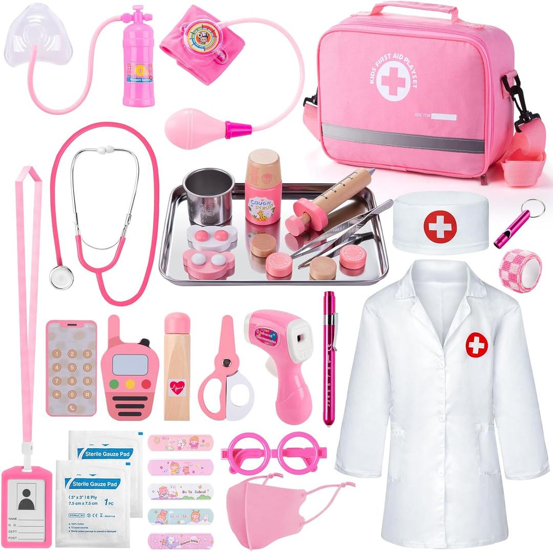 Sundaymot Doctor Kit for Girls, 34 Pcs Doctor kit for Toddlers 3-5 with Medical Storage Bag & Real Stethoscope Pretend Play Doctor Set, Doctor Play Gift for Kids Toddlers Role Play