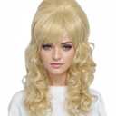Linfairy Long Wavy Blonde Mixed Wig Big Bouffant Beehive Wigs for Women fits 50s 80s Costume