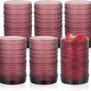MOLIGOU 6 Pcs Embossed Drinking Glasses, 15oz Vintage Highball Glasses, Beaded Glass Drinking Cups (Purple)