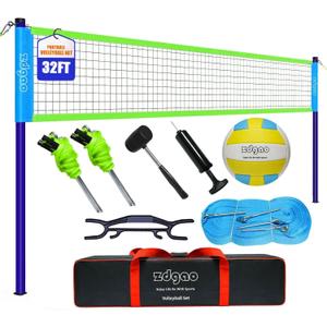 Volleyball Net Outdoor - Portable Volleyball Set for Backyard with Professional Volleyball Net, Wrap Yarn Volleyball and Pump, Boundary Line, Carry Bag, 32 Feet X 3 Feet