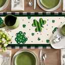 OTOSTAR St.Patrick's Day Table Runner 13x72 Inch, Buffalo Plaid Shamrocks Hat Gnome Spring Holiday Kitchen Dining Lucky Clover Table Decoration for Indoor Outdoor Home Party