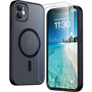 SPIDERCASE for iPhone 11 Phone Case, Magnetic Translucent Matte Case with 2PCS Tempered Glass Screen Protector Slim Phone Case for iPhone 11 6.1'', Black