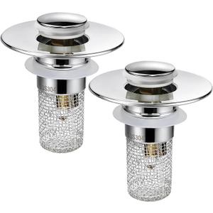 Universal Bathroom Sink Stopper & Hair Catcher, Stainless Steel Drain Filter Strainer, Anti-Clog Pop Up Drain Stopper for US Standard Bathroom Sinks(2PCS)