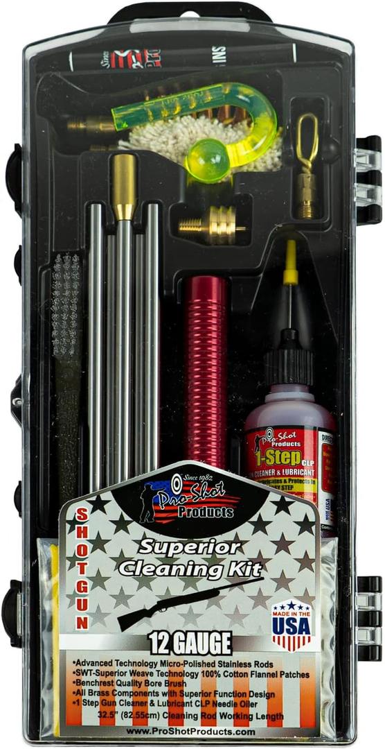 Pro-Shot Gun Cleaning Kits: Universal, Rifle, Pistol, and Shotgun Cleaning Kits with Premium Stainless Micro-Polished Rods, Brushes, Jags, Patches, CLP & Grease  Made in USA