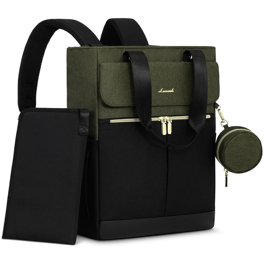 LOVEVOOK Diaper Bag Backpack, Diaper Tote Bag with Insulated Pockets, Baby Bag for Girl Boy with Changing Pad, Large Baby Diaper Bag with Pacifier Case, Anti-Theft Travel Backpack for Women (15.6-Inch, Dark Green and Black)