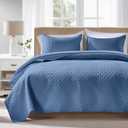 FLYMME Bluish Grey Twin Quilt Bedding Set Thin Lightweight Bedspreads,Soft Microfiber Bed Coverlet for All Season (1 Quilt, 1Sham) (Twin(68"x88"))