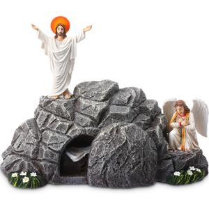 Jesus Easter Decorations Easter Resurrection Scene Set Resin Table Decor Empty Tomb Decoration Christian Figures Resurrection Statue He is Risen Decor for Home Table Office