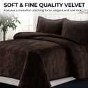 Tribeca Living Oversized Velvet Quilt, Three Piece King Bed Set, 260GSM Soft Velvet Quilted Set Includes One Quilt & Two Sham Pillowcases, Capri, Chocolate