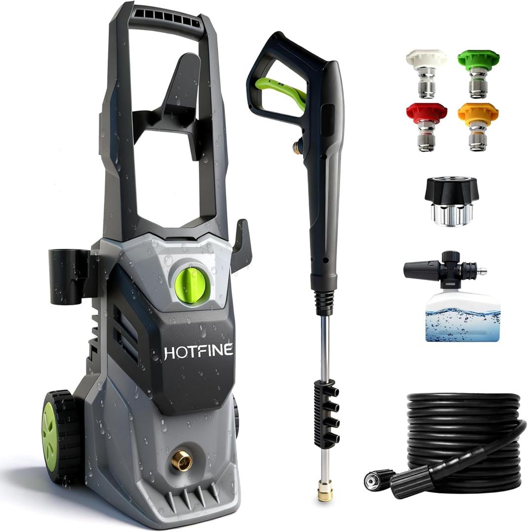 High Pressure Washer with Foam Cannon - Home Power Washer for Cars, Driveway, Patios & Decks (Light Gray.)