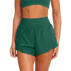 LASLULU Womens Ribbed High Waisted Gym Shorts Tummy Control Biker Workout Running Tennis Shorts with Zipper Pockets (Green, L)