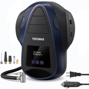TEROMAS Tire Inflator Portable Air Compressor, Air Pump DC/AC for Car Tires 12V DC and Other Inflatables at Home 110V AC, Digital Electric Tire Pump with Pressure Gauge, (Blue)