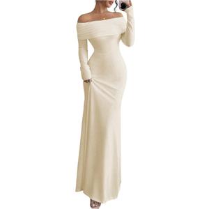 SOLY HUX Women's Long Sleeve Off The Shoulder Bodycon Dress Elegant Maxi Dress Cocktail Prom Dresses, M