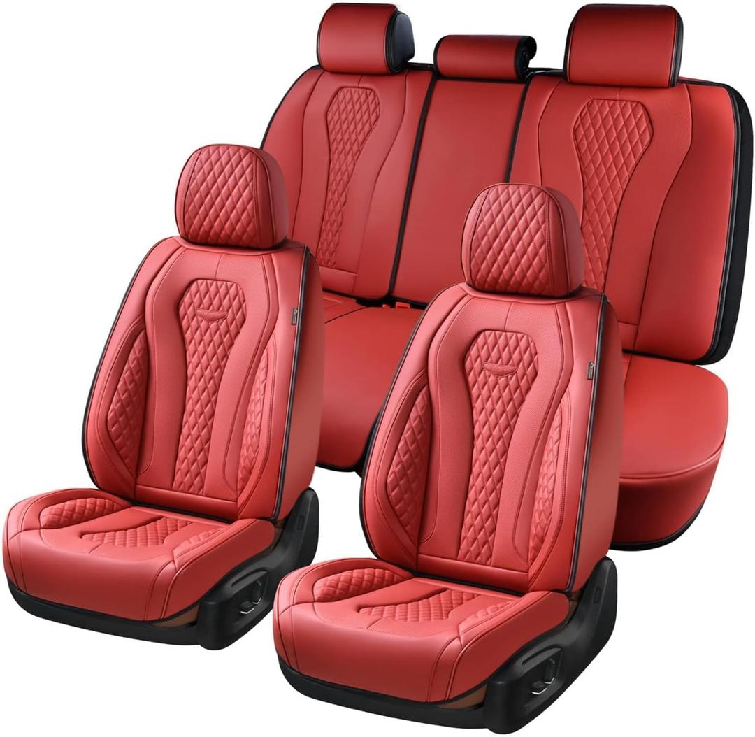 Coverado Seat Covers, Car Seat Covers Full Set, Red Car Seat Cover, Car Seat Covers Front Seats Back Seat Covers, Waterproof Car Seat Cushion, Leather Seat Protector Universal Fit Most Cars