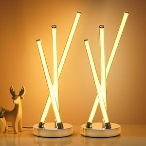 NUÜR LED Table Lamp Black, Diamond Bright Effect, Dimmable, Metallic Bedside Lamp with 3 Colour Temperature, Décor Lamp for Living Room, Bedroom, Office (Three Lines Table Lamp 2 Pack)