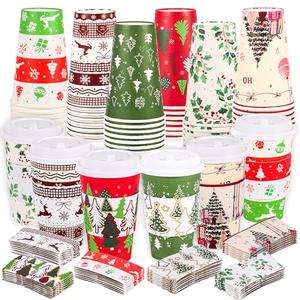 Atonofun Only 30 Pcs Merry Christmas Disposable Cups with Lids and Sleeves, To Go Coffee Cups 16 oz, 6 Designs Holiday Paper Cups for Hot Chocolate Coffee Cold Beverage Xmas Winter Holiday Party Supplies