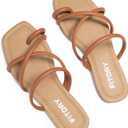 FITORY Women's Slide Sandals Flat Toe Ring Thongs with Cross Strap for Summer Size 11 Brown