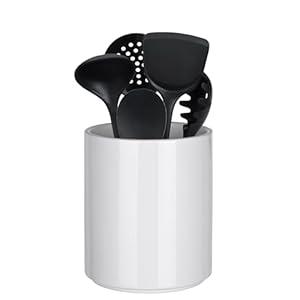 Allybyme Utensil Holder Kitchen Utensil Holder for Countertop, Ceramic Cooking Utensil Holder for Kitchen Counter, Large Modern Spatula Holder Utensil Organizer Kitchen Decor, 6.5”H x 5.5”D White