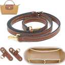 2 Kit Mini Bag Leather Shoulder Strap and Felt Purse Organizer Insert for Longchamp mini XS Bag Punch-Free Adjustable Buckle DesignBeige & Strap