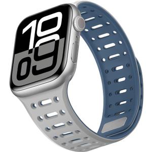 Compatible with Apple Watch Band 49mm 46mm 45mm 44mm 42mm 41mm 40mm 38mm, Magnetic Silicone Sport Breathable Strap for iWatch Ultra 2 SE Series 10 9 8 7 6 5 4 (42/41/40/38mm, Gray/Blue)