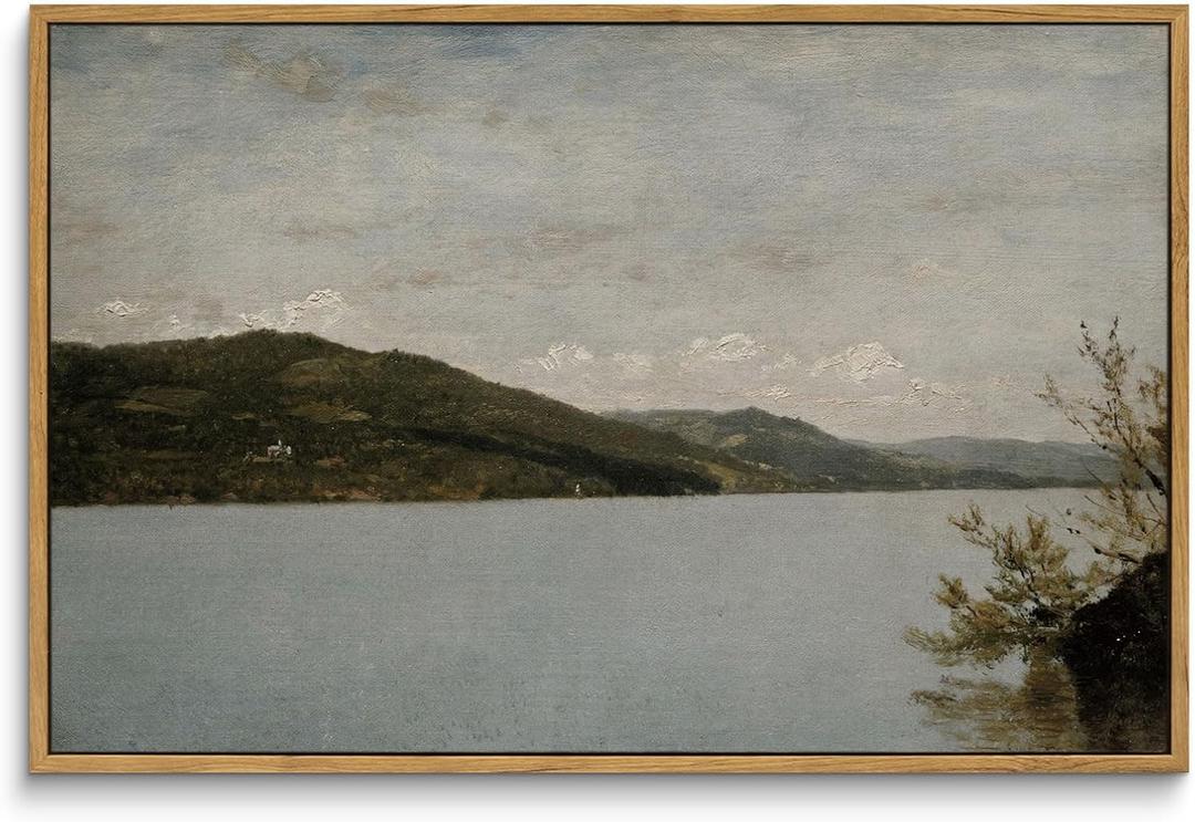InSimSea Framed Canvas Wall Art Vintage Decor, Classical Landscape Paintings Artwork, Large Prints, Vintage Nature Decor, Retro Wall Decoration for Bedroom Living Room Bathroom, 16"x24" (Lake George)