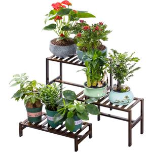 YONGZHAO Bamboo 3-Tier Ladder Plant Stand, Planter Holder Flower Pot Display Shelf, Freestanding Plants Rack for Home Garden Patio Balcony Indoor Outdoor