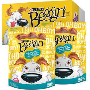 Purina Beggin' Strips With Real Meat Dog Treats, With Bacon and Peanut Butter Flavor - (Pack of 2) 26 oz. Pouches (EXP 08/01/26)