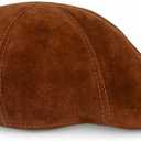 Mens Genuine Suede Ivy Hat Classic 6 Panel Flat Cap, Premium Soft Suede Newsboy Cap (Brown)