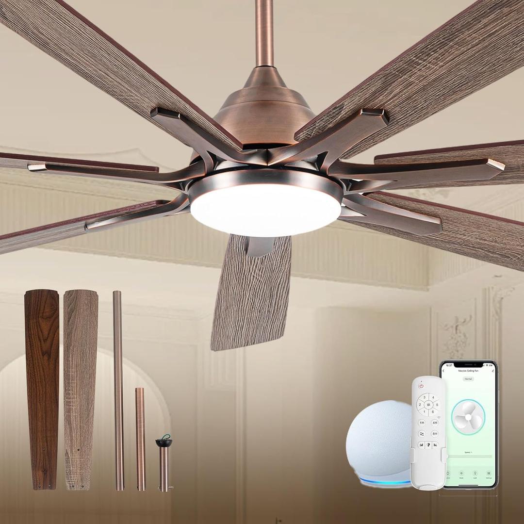 72Inch Smart Ceiling Fan with Alexa APP,Oil Rubbed Bronze Large Ceiling Fan with Light,6 Speed,3CCT,Dual Finish 7 Blades,Quiet DC Motor Outdoor Fan for Patio,Big Living Room