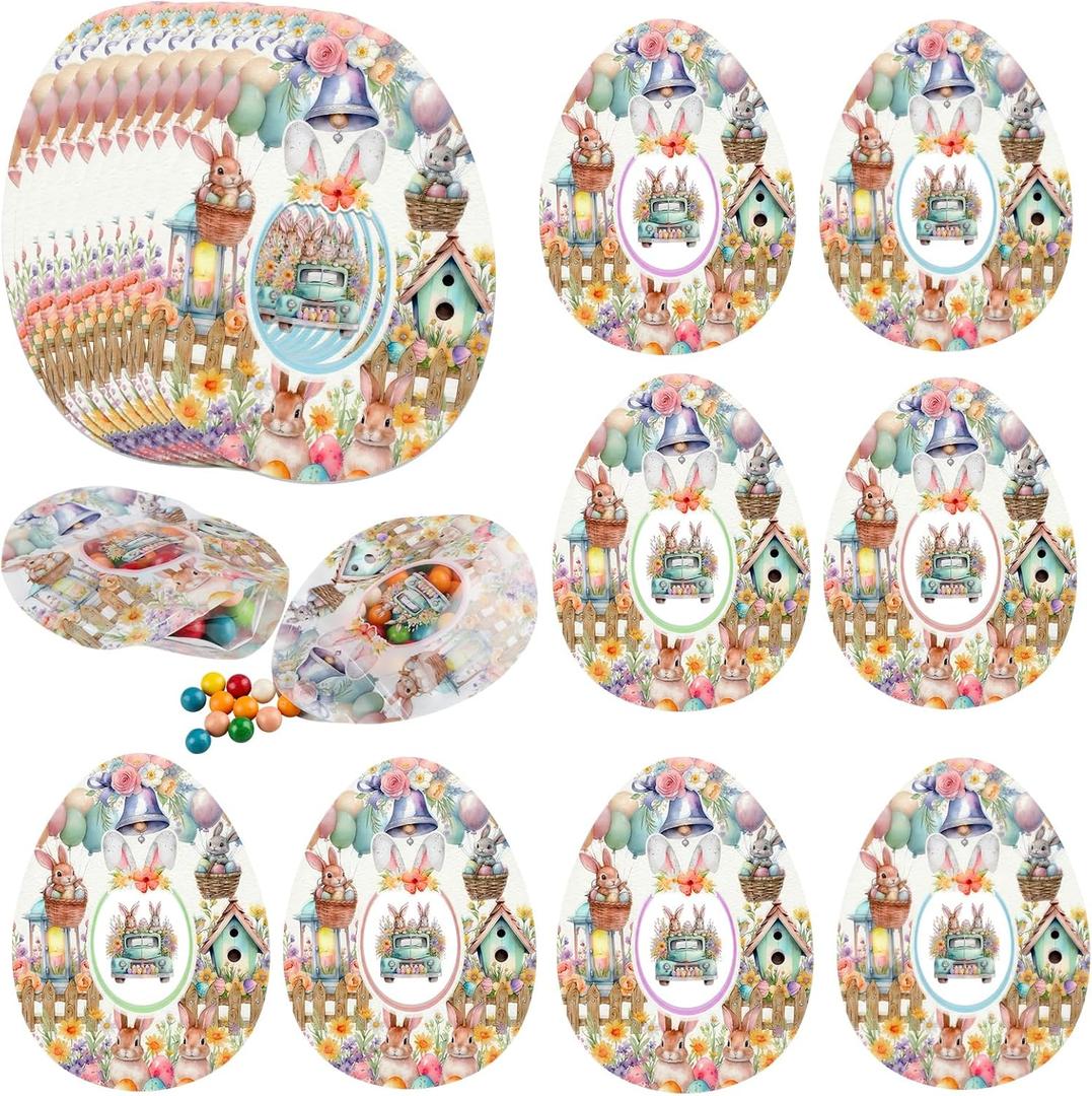Tinlade 36 Pcs Easter Candy Gift Bags Bulk 5.12 x 6.69 Inch Resealable Easter Eggs Sealed Pouch Treat Plastic Bunny Goodie Bags Stand up for Egg Hunt Holiday Party Small Gift Wrapping Supplies Decor