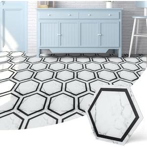 Art3d 29-Pack Hexagon Peel and Stick Flooring Tile Marble Look, Self Adhesive Waterproof Vinyl Floor Tile for Kitchen Bathroom Living Room Bedroom, 11.8" x 10.2" White Marble