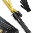 DAN Technology 3/4 Inch Curling Iron Wand, Tourmaline Ceramic Hair Curler with LCD Display (180F430F), Fast Heating, Dual Voltage, Auto Shut-Off, Black & Gold