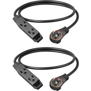 DEWENWILS 3FT 360 Rotating Flat Plug Extension Cord, 3 Prong Thin Power Strip, 16/3C 13A/125V/1625W, Rotating Plug for Indoor Narrow Space, SJT-3, ETL Listed, Black, 2 Pack