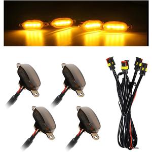 4 PCS Car LED Grille Lights, Waterproof Bright Front Grill Trim Lamps with Wiring Harness, Bumper LED Running Lights for 2004-2019 F150 F250 F350 Raptor 2013-2018 Ram 1500 (Black & Yellow)