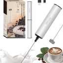 INFOOD Milk Frother Rechargeable with Cover - Coffee Frother Wand, Drink Mixer Handheld with 2 Detachable Stainless Whisks 2 Speed Adjustable for Latte, Cappuccino, Hot Chocolate, Egg, White