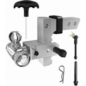 2 Inch Receiver Hitch-Tri-Ball 2 inch Ball Hitch Tow Hitches Trailer Hitch Ball with 6-Inch Drop/Rise-Aluminum Trailer Hitch Ball Tow Hitch Fits for Truck (12,500 LBS GTW) (Silver)