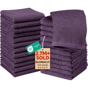 Utopia Towels 24 Pack Washcloths, 12x12 in, 100% Cotton, Plum | Premium 100% Ring Spun Cotton Face Cloths - Highly Absorbent, Fast Drying Soft Feel Fingertip Towels for Daily Use