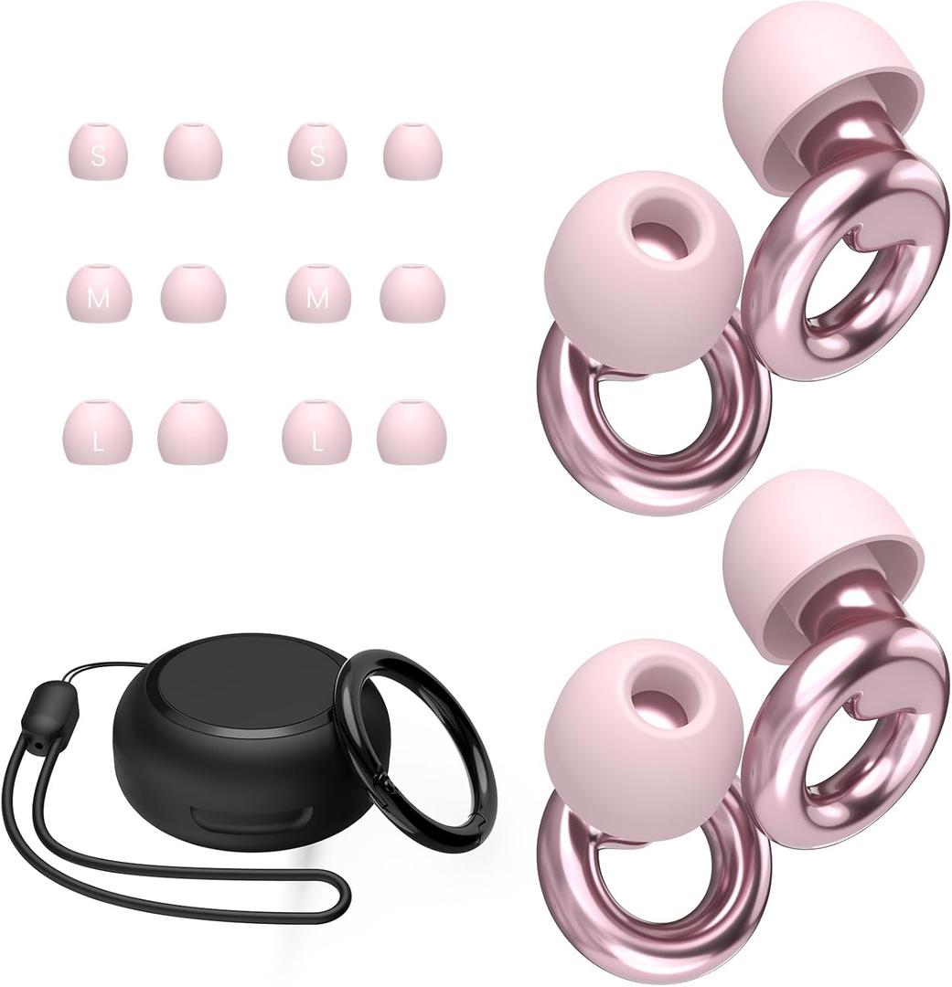 Ear Plugs for Sleeping,2 Pairs of Stylish Reusable Noise Reduction Earplugs with 8 Pairs Tips & case,Hearing Protection Earplugs for Concert,Travel,Work,Live Events - 25dB-30dB (1 pair (Pack of 1), Pink)