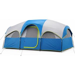 Simple Deluxe 8 Person Cabin Tents for Camping, Outdoor Tent 5-Minute Quick Setup with Mesh Doors, Windows, Waterproof & Sturdy Poles, Ideal for Family Camping, Hiking Outdoor Use, Blue, 8 Person